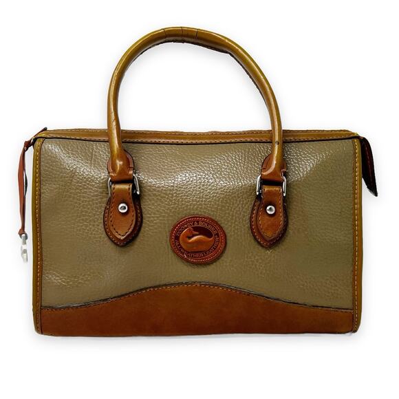 Vtg 90s Dooney & Bourke All-Weather Pebbled Leather Satchel Bag Purse Tan/Brown - Picture 2 of 14